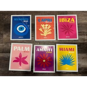 6 Travel Art Prints Framed Santorini Capri Ibiza Amalfi Miami Palm Beach  Decor